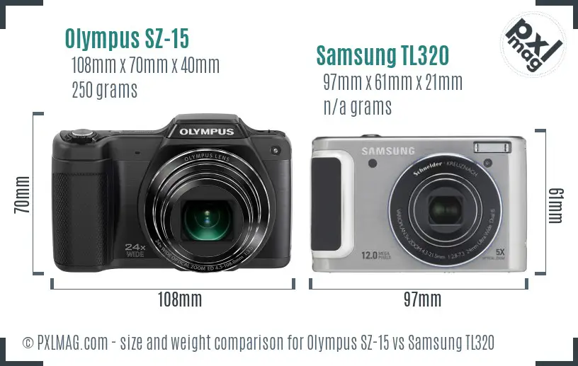 Olympus SZ-15 vs Samsung TL320 size comparison
