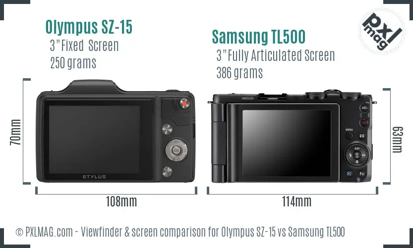Olympus SZ-15 vs Samsung TL500 Screen and Viewfinder comparison