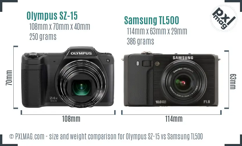 Olympus SZ-15 vs Samsung TL500 size comparison