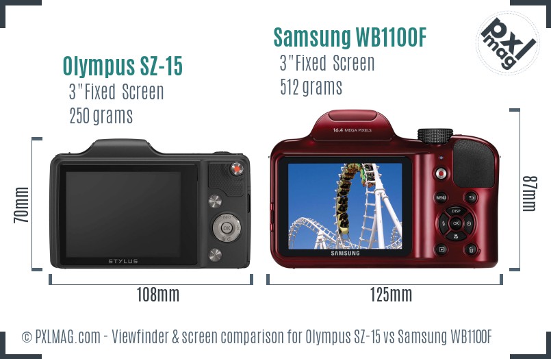 Olympus SZ-15 vs Samsung WB1100F Screen and Viewfinder comparison