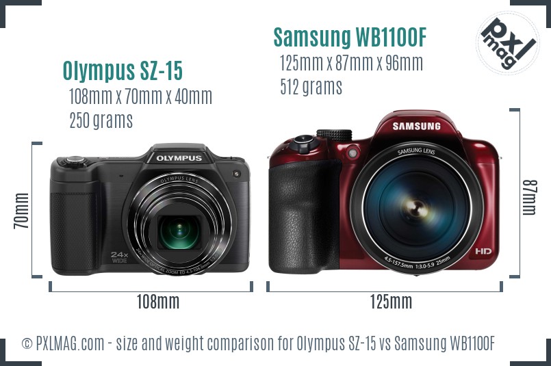 Olympus SZ-15 vs Samsung WB1100F size comparison Olympus SZ-15 vs Samsung WB1100F size comparison
