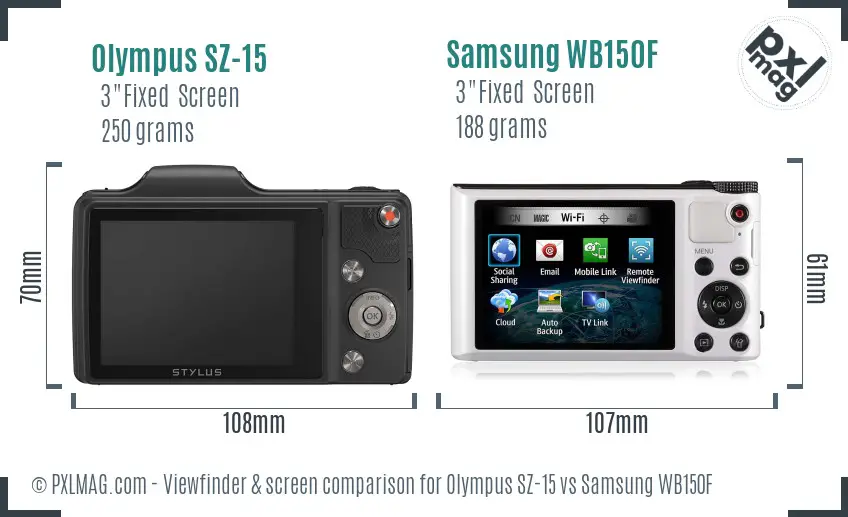 Olympus SZ-15 vs Samsung WB150F Screen and Viewfinder comparison