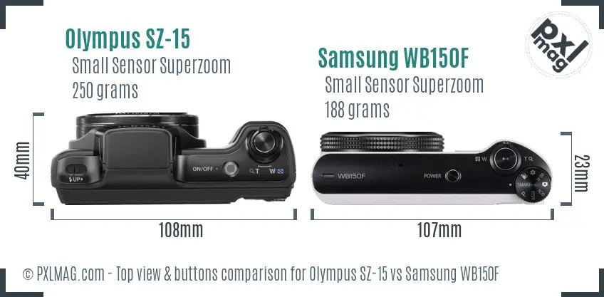 Olympus SZ-15 vs Samsung WB150F top view buttons comparison