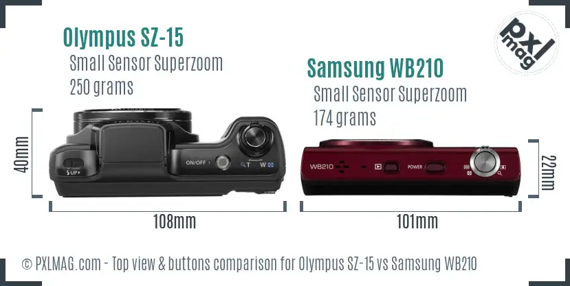 Olympus SZ-15 vs Samsung WB210 top view buttons comparison Olympus SZ-15 vs Samsung WB210 top view buttons comparison
