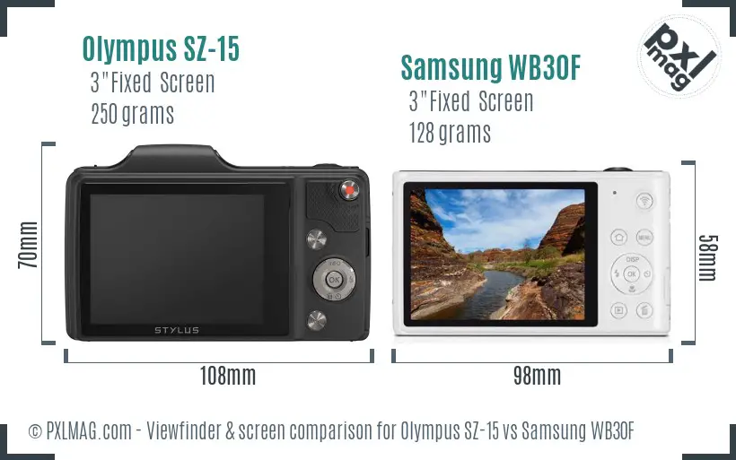 Olympus SZ-15 vs Samsung WB30F Screen and Viewfinder comparison