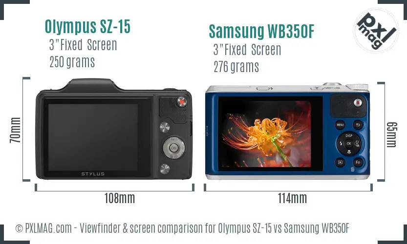 Olympus SZ-15 vs Samsung WB350F Screen and Viewfinder comparison Olympus SZ-15 vs Samsung WB350F Screen and Viewfinder comparison
