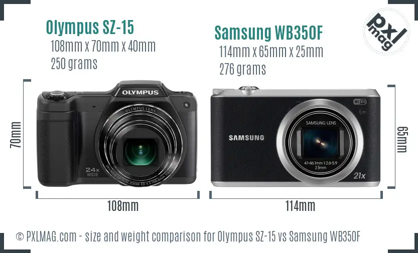 Olympus SZ-15 vs Samsung WB350F size comparison Olympus SZ-15 vs Samsung WB350F size comparison