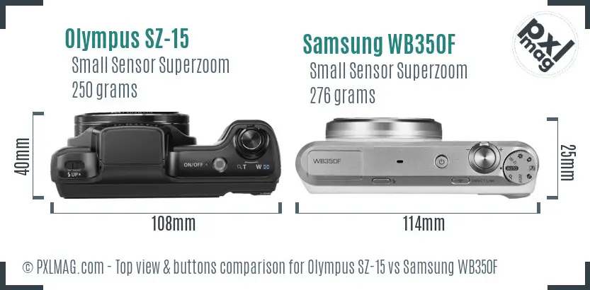 Olympus SZ-15 vs Samsung WB350F top view buttons comparison Olympus SZ-15 vs Samsung WB350F top view buttons comparison