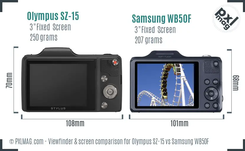 Olympus SZ-15 vs Samsung WB50F Screen and Viewfinder comparison