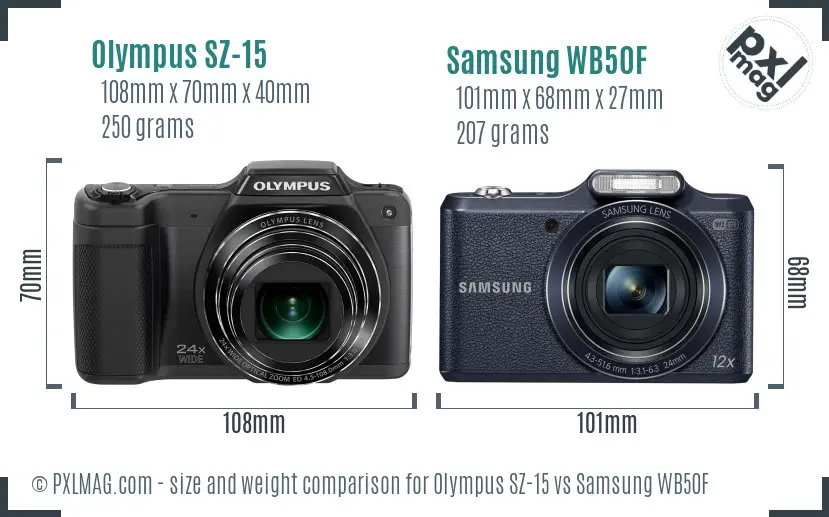 Olympus SZ-15 vs Samsung WB50F size comparison