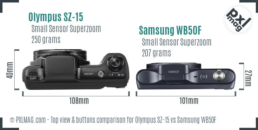 Olympus SZ-15 vs Samsung WB50F top view buttons comparison
