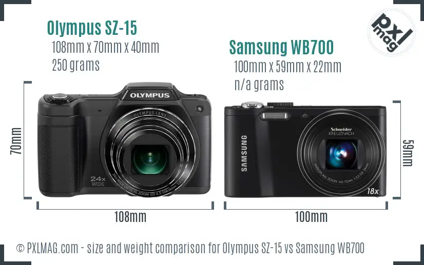 Olympus SZ-15 vs Samsung WB700 size comparison