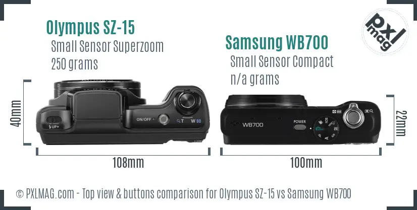 Olympus SZ-15 vs Samsung WB700 top view buttons comparison