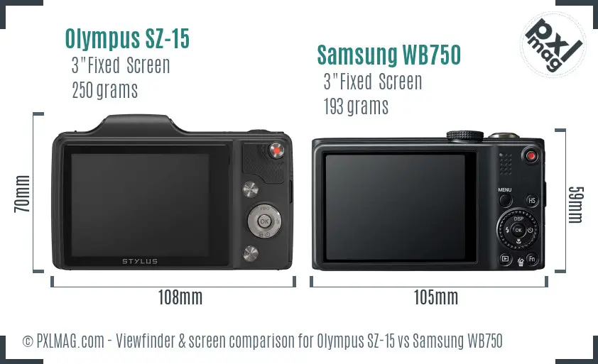 Olympus SZ-15 vs Samsung WB750 Screen and Viewfinder comparison