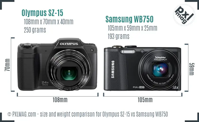 Olympus SZ-15 vs Samsung WB750 size comparison
