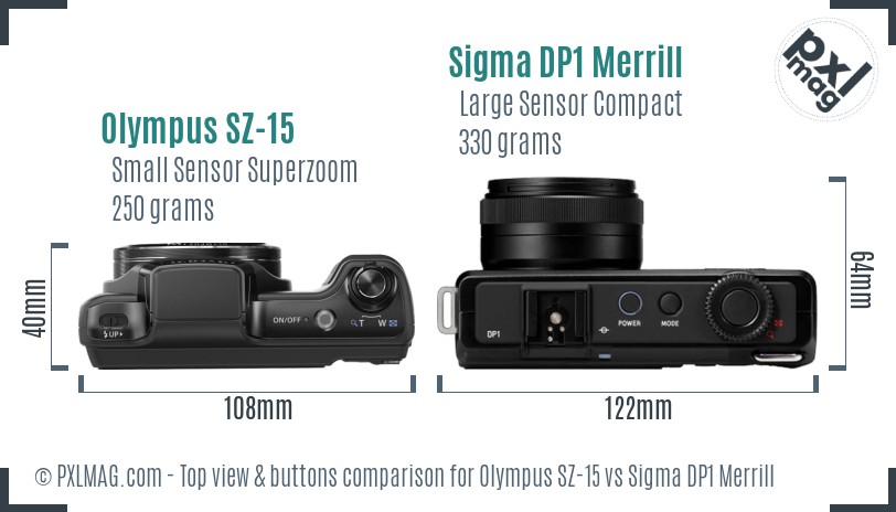 Olympus SZ-15 vs Sigma DP1 Merrill top view buttons comparison