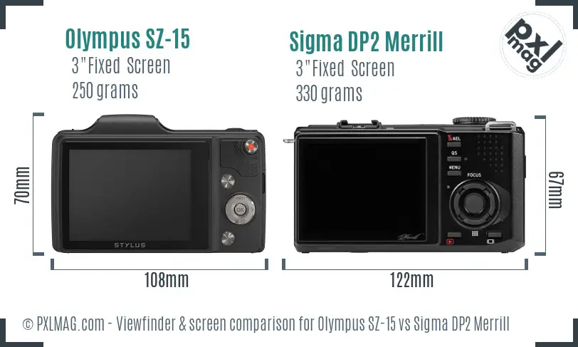 Olympus SZ-15 vs Sigma DP2 Merrill Screen and Viewfinder comparison
