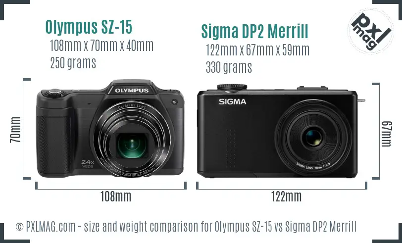 Olympus SZ-15 vs Sigma DP2 Merrill size comparison