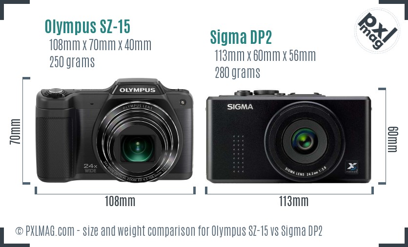 Olympus SZ-15 vs Sigma DP2 size comparison