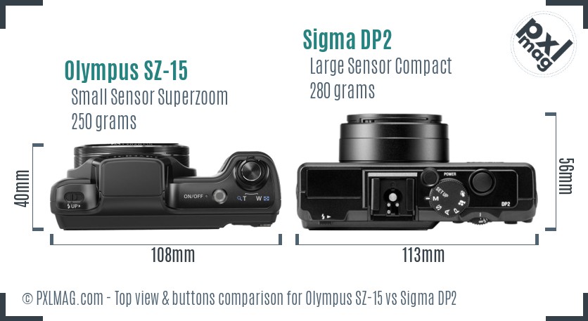 Olympus SZ-15 vs Sigma DP2 top view buttons comparison
