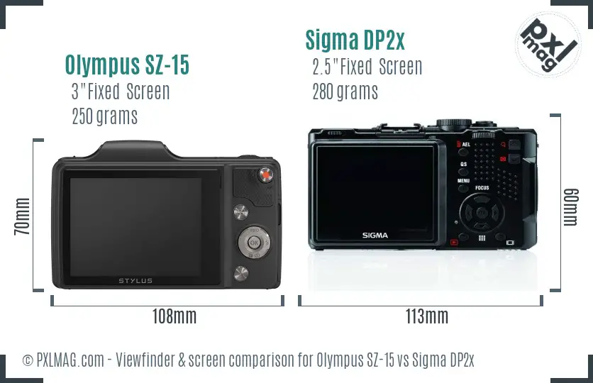 Olympus SZ-15 vs Sigma DP2x Screen and Viewfinder comparison Olympus SZ-15 vs Sigma DP2x Screen and Viewfinder comparison