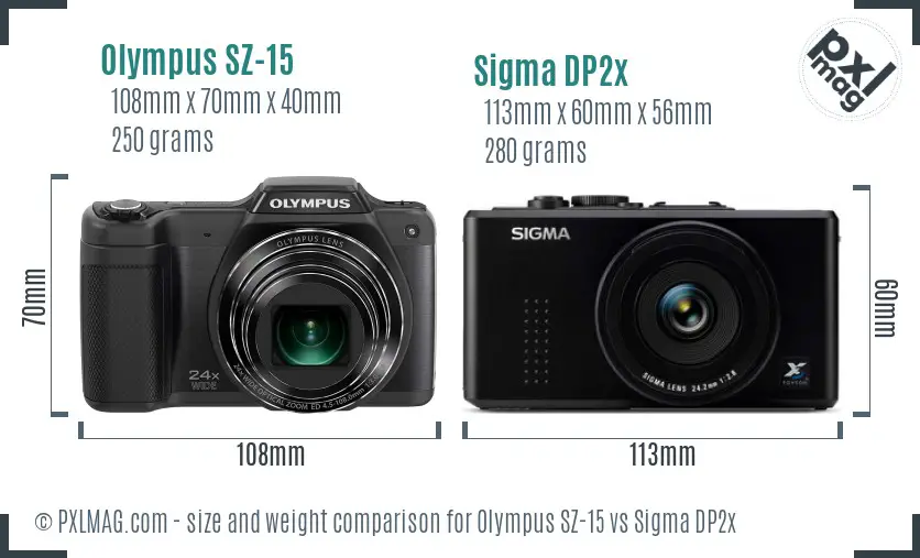 Olympus SZ-15 vs Sigma DP2x size comparison Olympus SZ-15 vs Sigma DP2x size comparison
