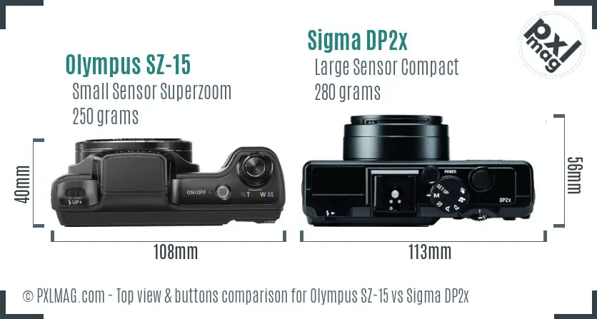 Olympus SZ-15 vs Sigma DP2x top view buttons comparison Olympus SZ-15 vs Sigma DP2x top view buttons comparison