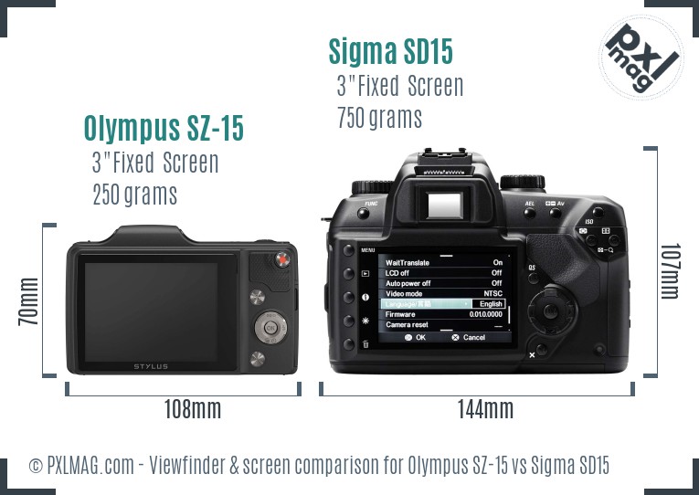 Olympus SZ-15 vs Sigma SD15 Screen and Viewfinder comparison