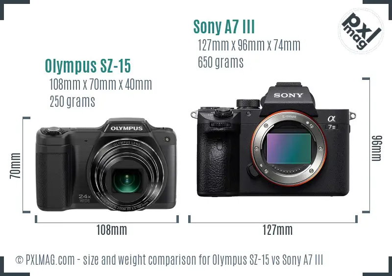 Olympus SZ-15 vs Sony A7 III size comparison
