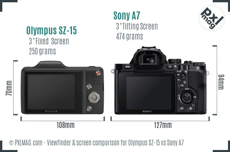 Olympus SZ-15 vs Sony A7 Screen and Viewfinder comparison