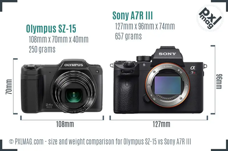 Olympus SZ-15 vs Sony A7R III size comparison