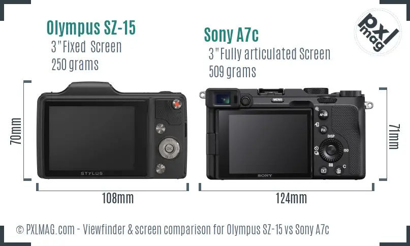 Olympus SZ-15 vs Sony A7c Screen and Viewfinder comparison
