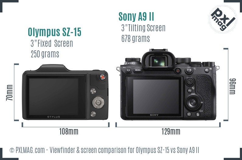 Olympus SZ-15 vs Sony A9 II Screen and Viewfinder comparison