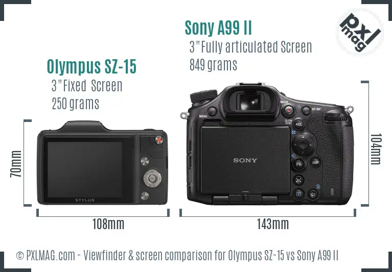 Olympus SZ-15 vs Sony A99 II Screen and Viewfinder comparison