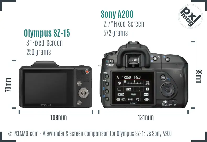 Olympus SZ-15 vs Sony A200 Screen and Viewfinder comparison