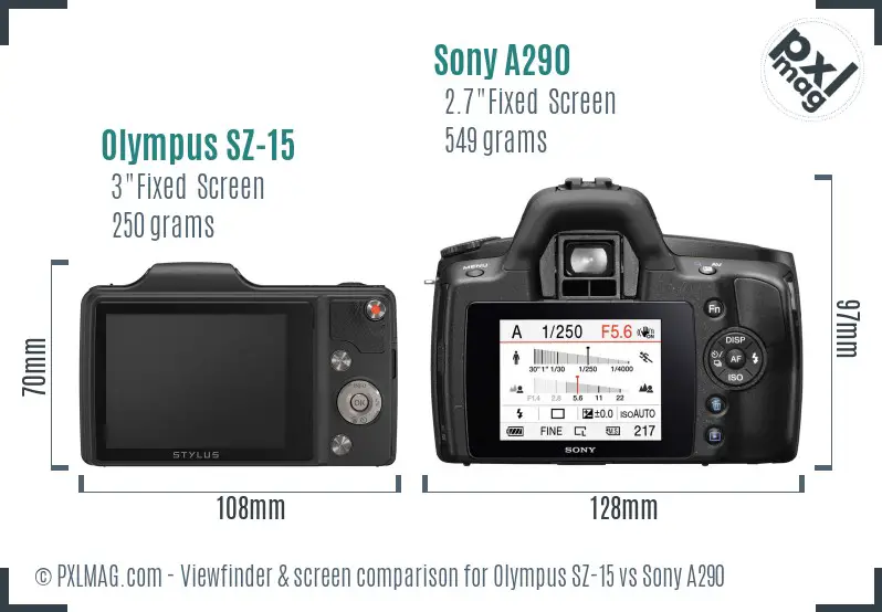 Olympus SZ-15 vs Sony A290 Screen and Viewfinder comparison