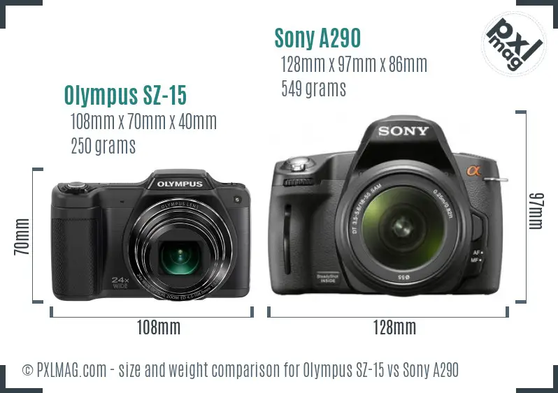 Olympus SZ-15 vs Sony A290 size comparison