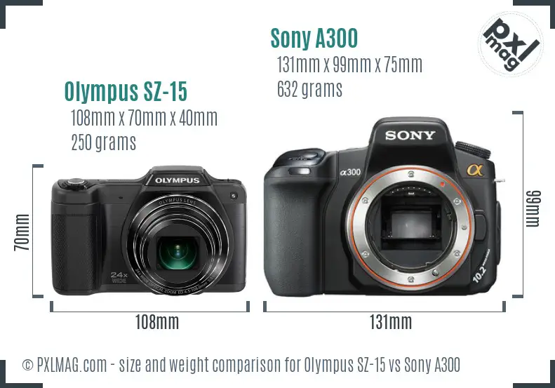 Olympus SZ-15 vs Sony A300 size comparison