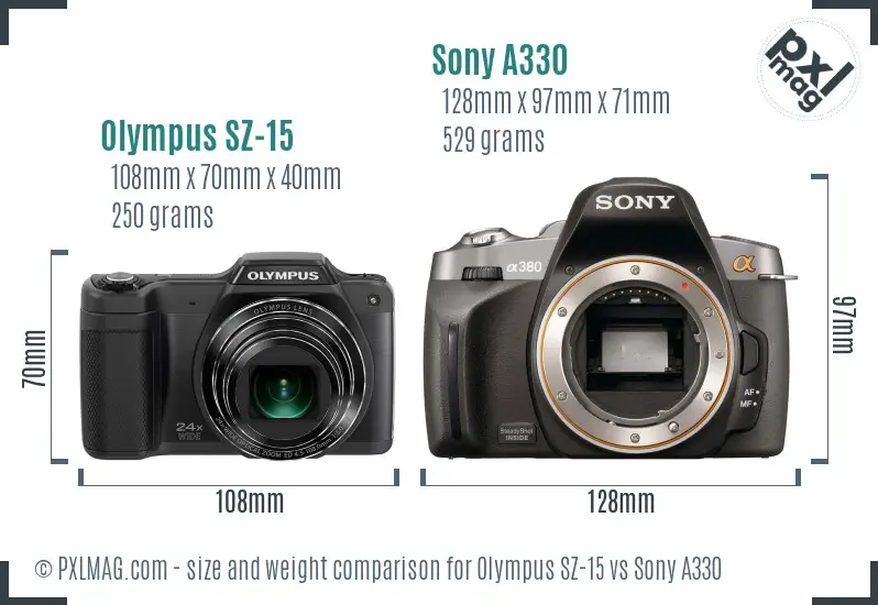 Olympus SZ-15 vs Sony A330 size comparison