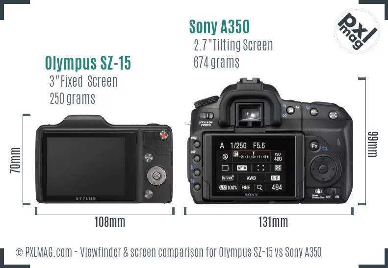 Olympus SZ-15 vs Sony A350 Screen and Viewfinder comparison