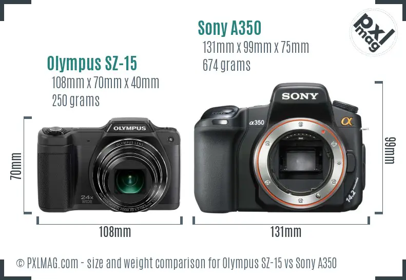 Olympus SZ-15 vs Sony A350 size comparison