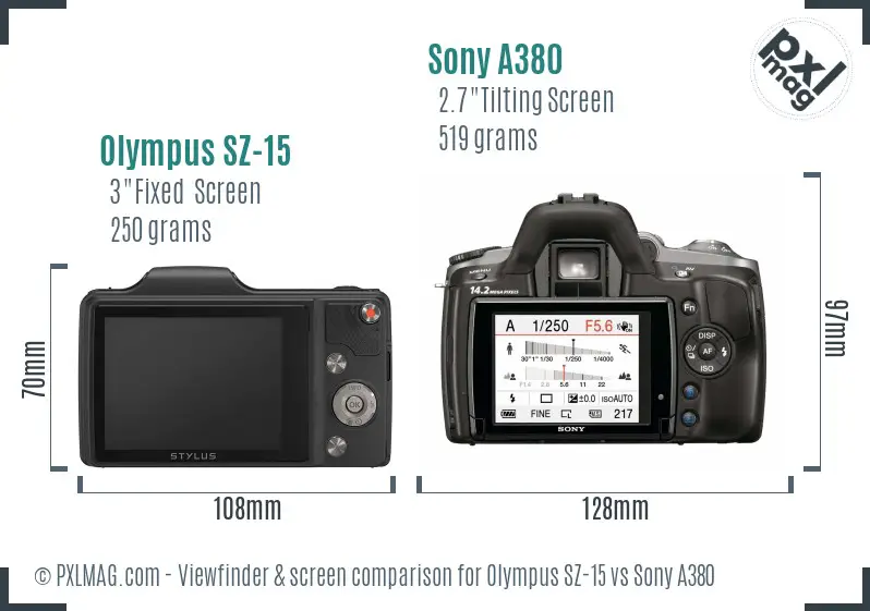 Olympus SZ-15 vs Sony A380 Screen and Viewfinder comparison