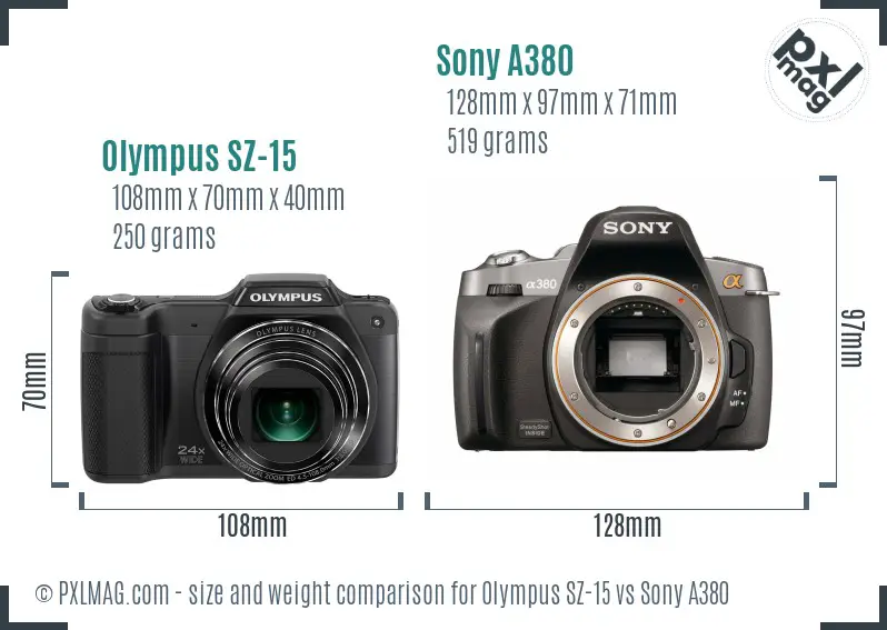 Olympus SZ-15 vs Sony A380 size comparison