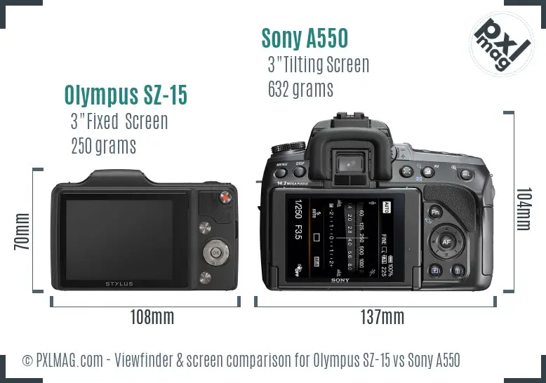 Olympus SZ-15 vs Sony A550 Screen and Viewfinder comparison