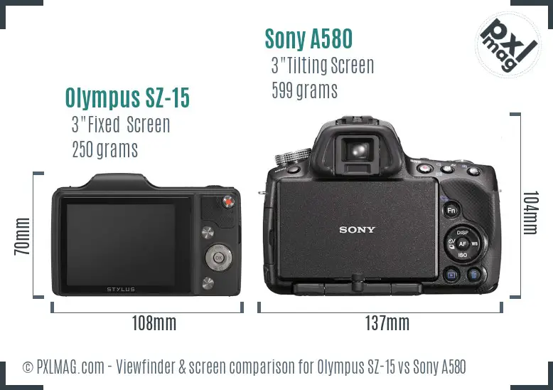 Olympus SZ-15 vs Sony A580 Screen and Viewfinder comparison
