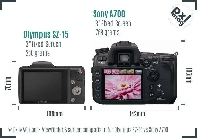 Olympus SZ-15 vs Sony A700 Screen and Viewfinder comparison