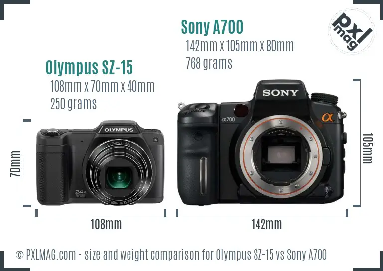 Olympus SZ-15 vs Sony A700 size comparison