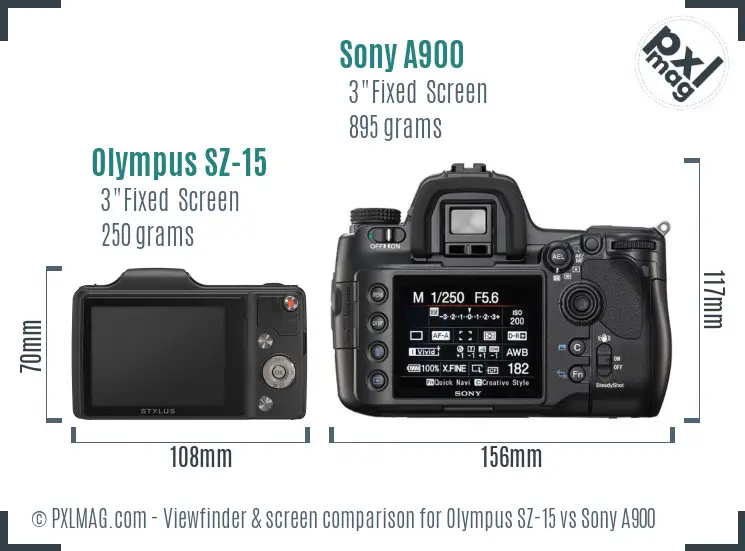 Olympus SZ-15 vs Sony A900 Screen and Viewfinder comparison