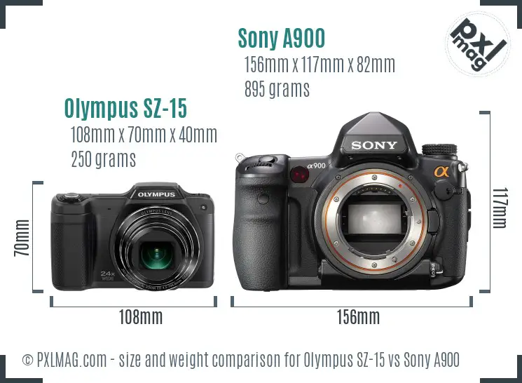 Olympus SZ-15 vs Sony A900 size comparison