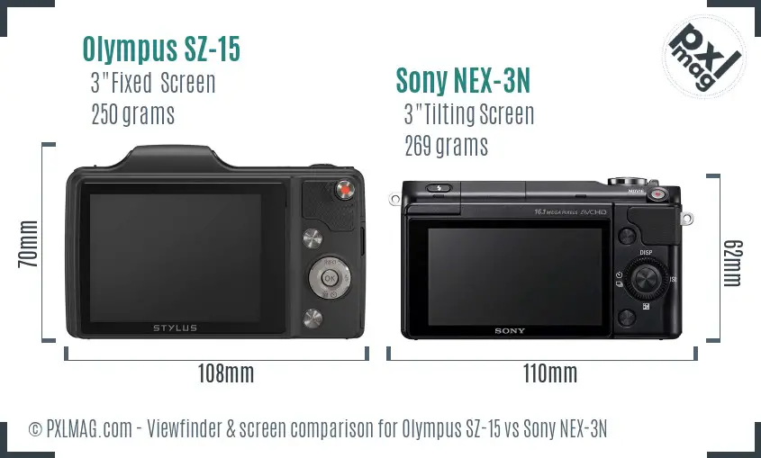 Olympus SZ-15 vs Sony NEX-3N Screen and Viewfinder comparison